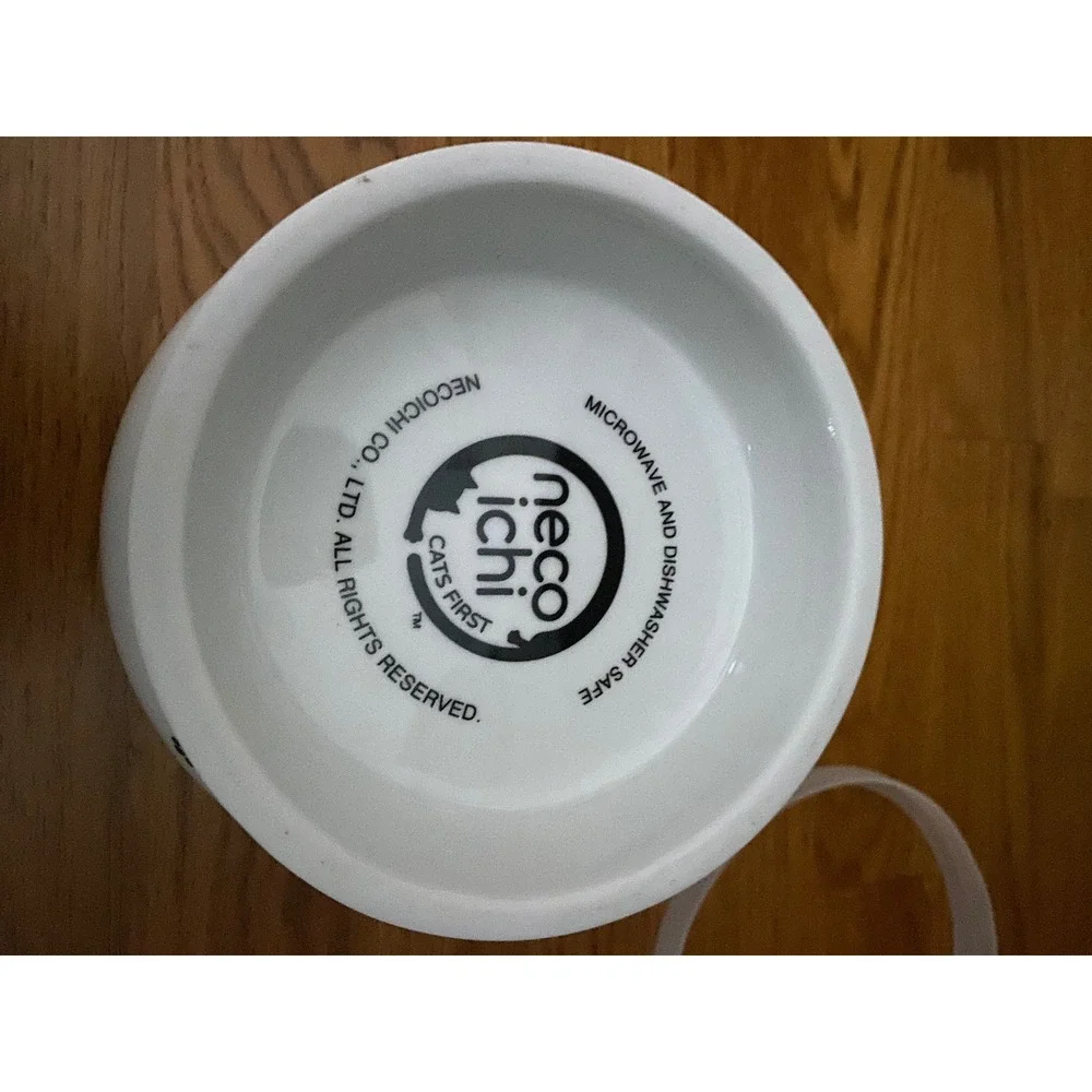 Necoichi White Ceramic Cat Bowl Raised Stand Paw Print Measuring Lines